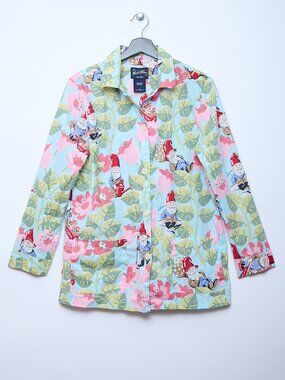 Nick & Nora Garden Gnome Floral Pajama Top Medium 100% cotton